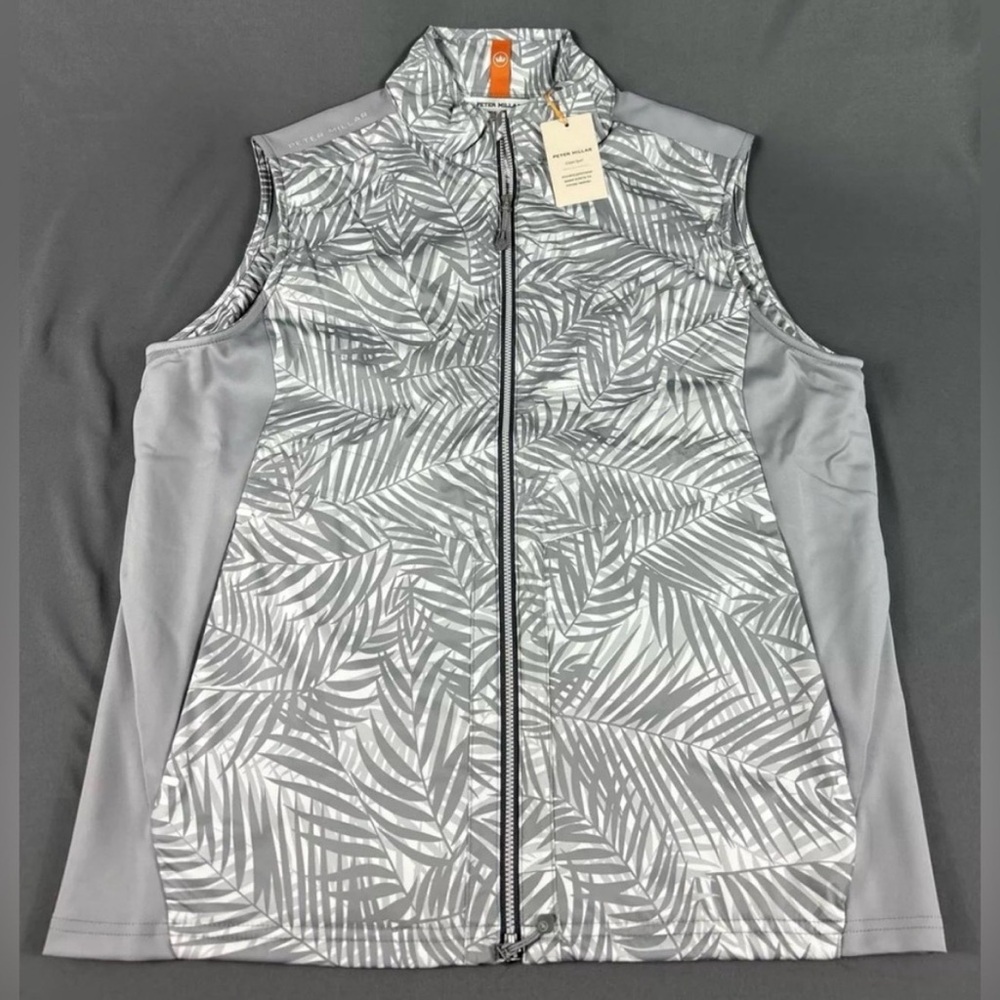 Peter Millar Golf Vest Crown Sport Elite Palms Print Large Gray Polyester